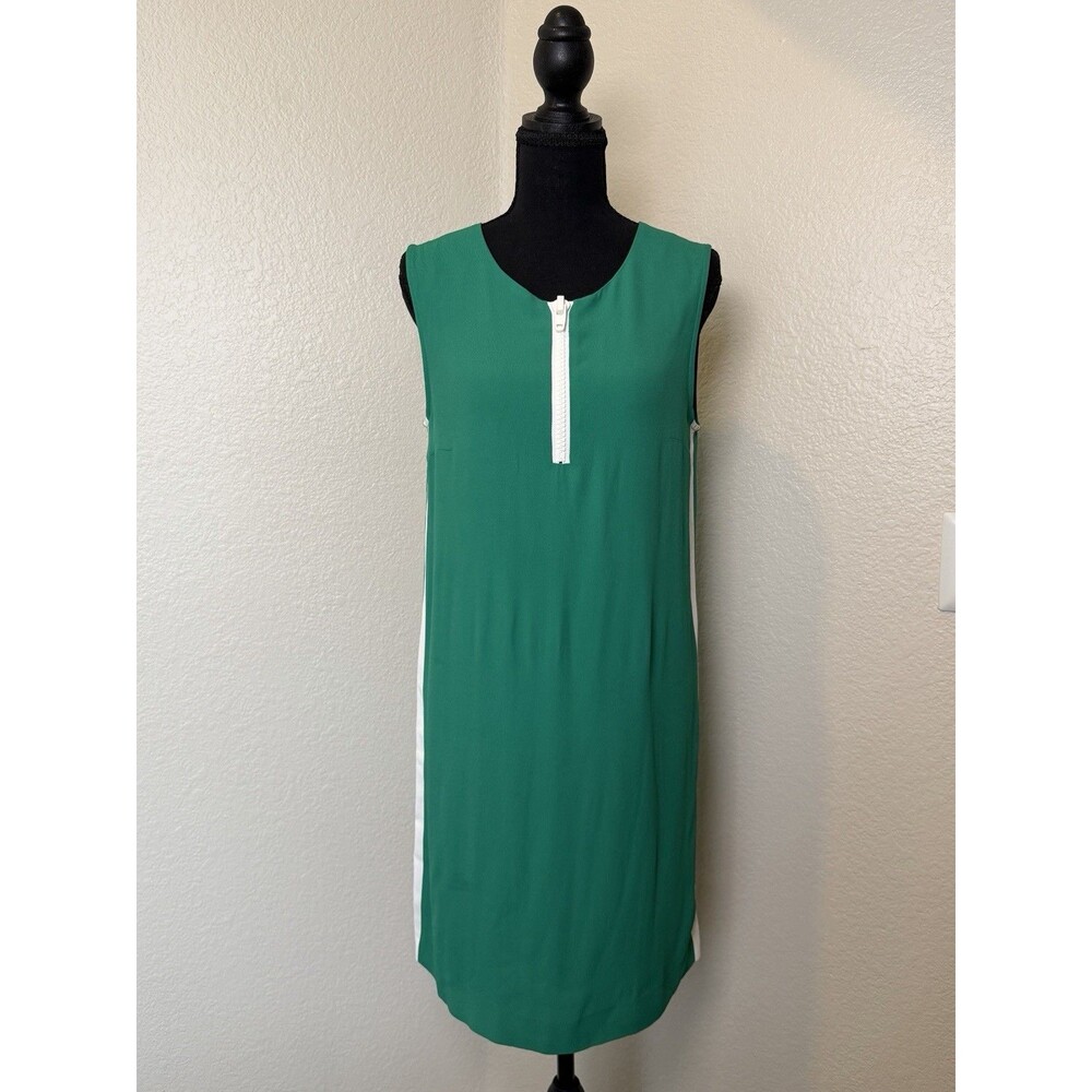 Cop.Copine Cherry Robe Green And White Zip Front Shift Dress Preppy EU 38 / US 6